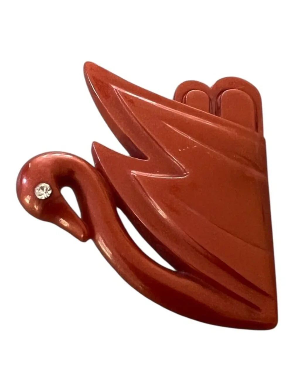 Vintage Arn-Art Denmark Swan Brooch, Metallic Copper Plastic & Rhinestone Pin